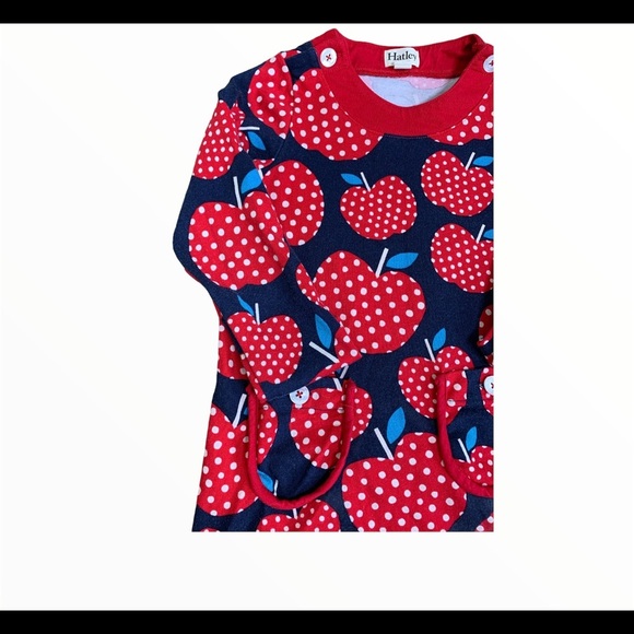 HATLEY Polka Dot Apples Mod Casual Dress With Peter Pan Collar Blue/Red Girls 5Y - Picture 4 of 9